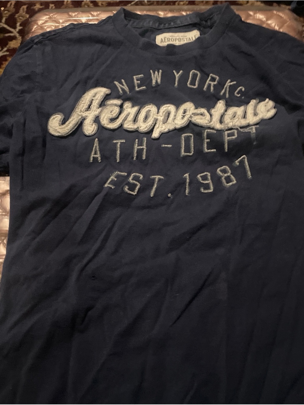 Aeropostale Navy Crewneck Tee with White Label Print